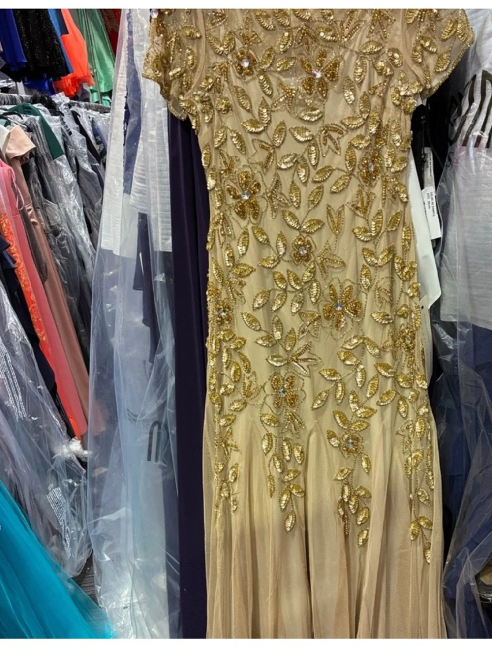 Adrianna Papell Gold Beaded Sequin Mesh Tulle Maxi Gown Dress NWT SZ 6 GALA MOB - Picture 6 of 10